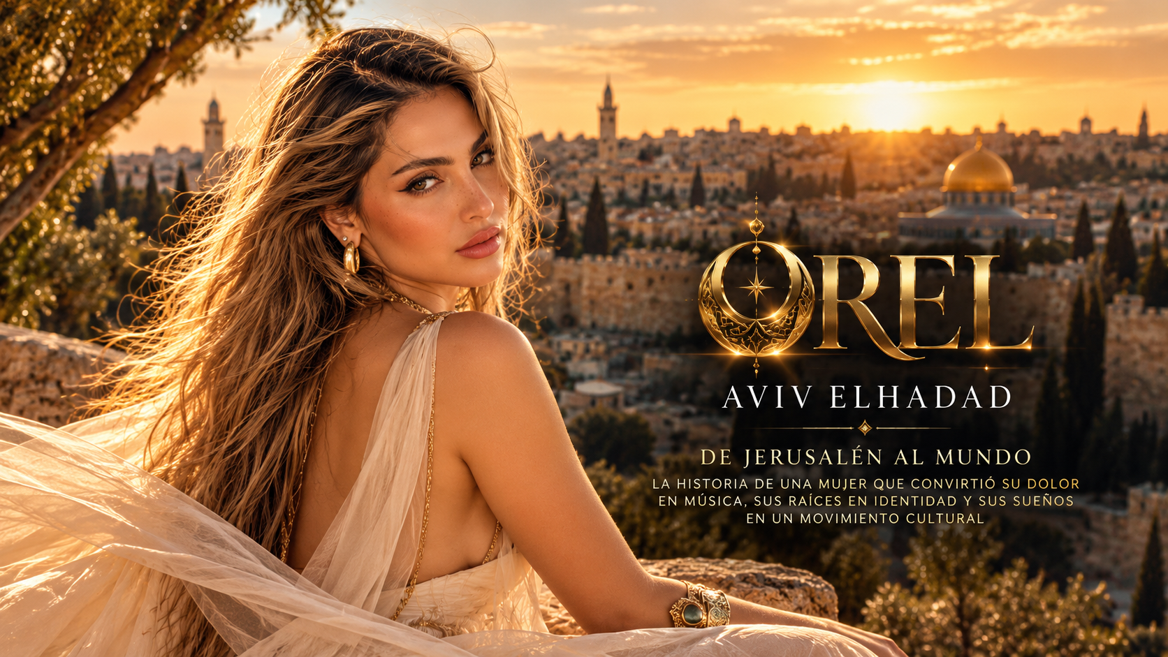 Representación artística de OREL con Jerusalén al atardecer
